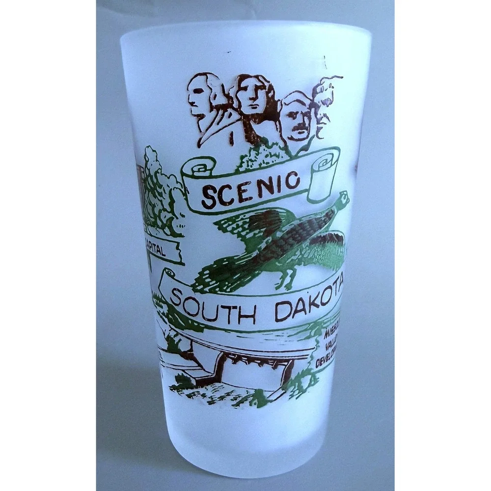 South Dakota Vtg 1960s State Landmarks Frosted Glass Tumbler Enamel Paint 5